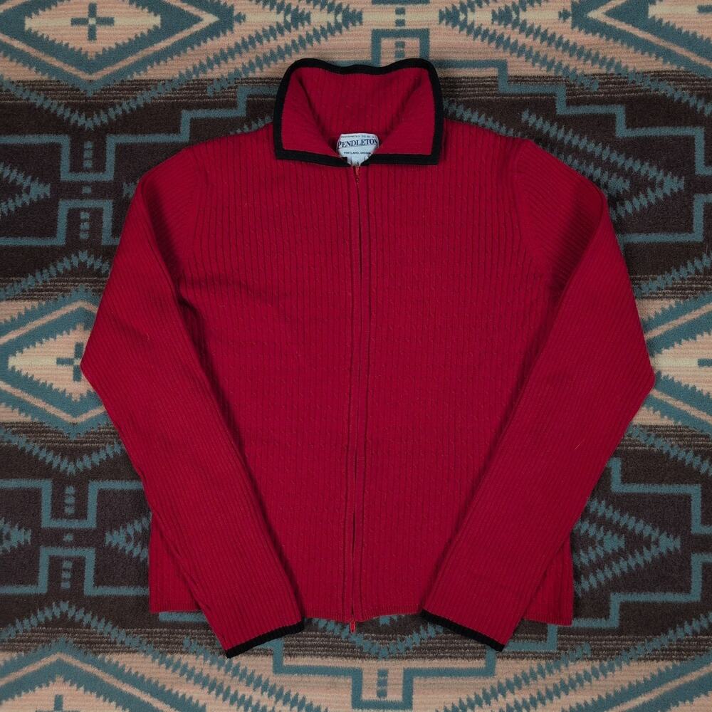 Vintage Pendleton Women's Red Cable Knit Cardigan Sweater Petite Small Boho Cute